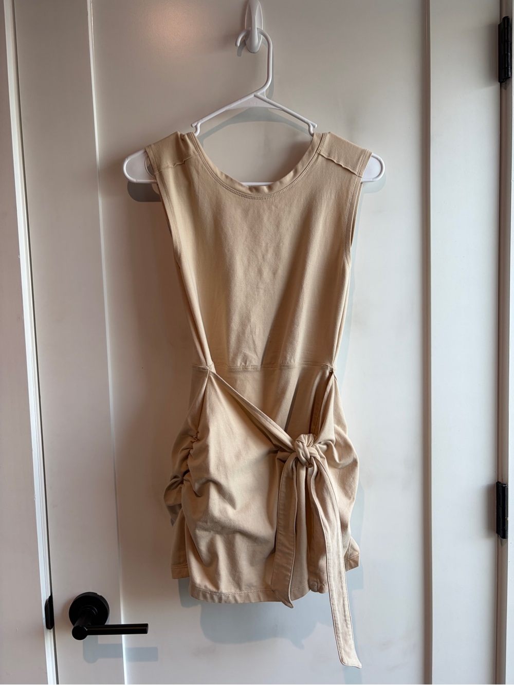 Sleeveless Tie-Waist Beige Dress